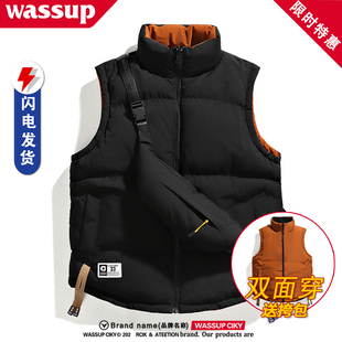 WASSUP双面穿羽绒棉马甲男女款 宽松加厚保暖坎肩背心棉衣外套 冬季
