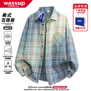 WASSUP格子衬衫男士春秋季百搭宽松休闲日系韩版潮流情侣长袖外套