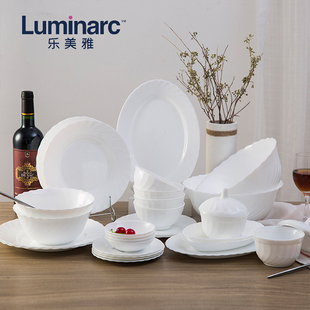 乐美雅特瑞欧钢化玻璃白玉欧式餐具米饭碗面碗汤碗菜盘鱼盘套装