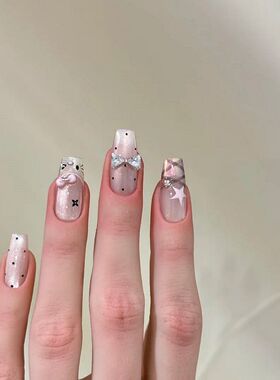 温柔少女千金感粉嫩法式kitty半手工穿戴纯欲猫眼蝴蝶结波点高级