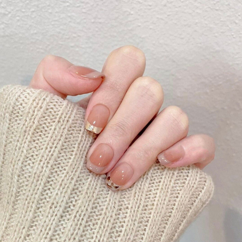 秋冬法式金边豹纹美甲贴手工纯欲穿戴ins高级显白气质温柔氛围感