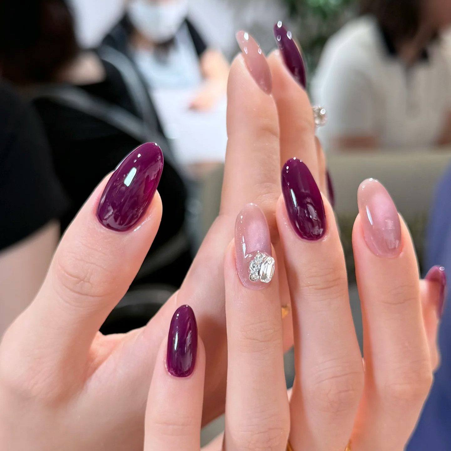 显白葡萄紫简约贵气猫眼堆钻乌梅子酱杏仁甲高级感半手工穿戴甲,彩妆/香水/美妆工具,穿戴甲/甲片,淘宝优惠券,粉丝福利购,淘宝优惠卷