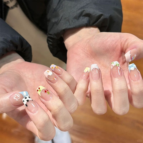 半手工穿戴甲春夏花朵可爱短款美甲学生可爱风春日小花穿戴甲