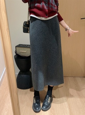 针织半身裙女秋冬高腰垂感显瘦中长款毛线a字裙加厚直筒包臀裙