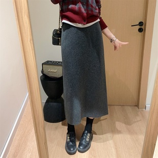 针织半身裙女秋冬高腰垂感显瘦中长款 毛线a字裙加厚直筒包臀裙