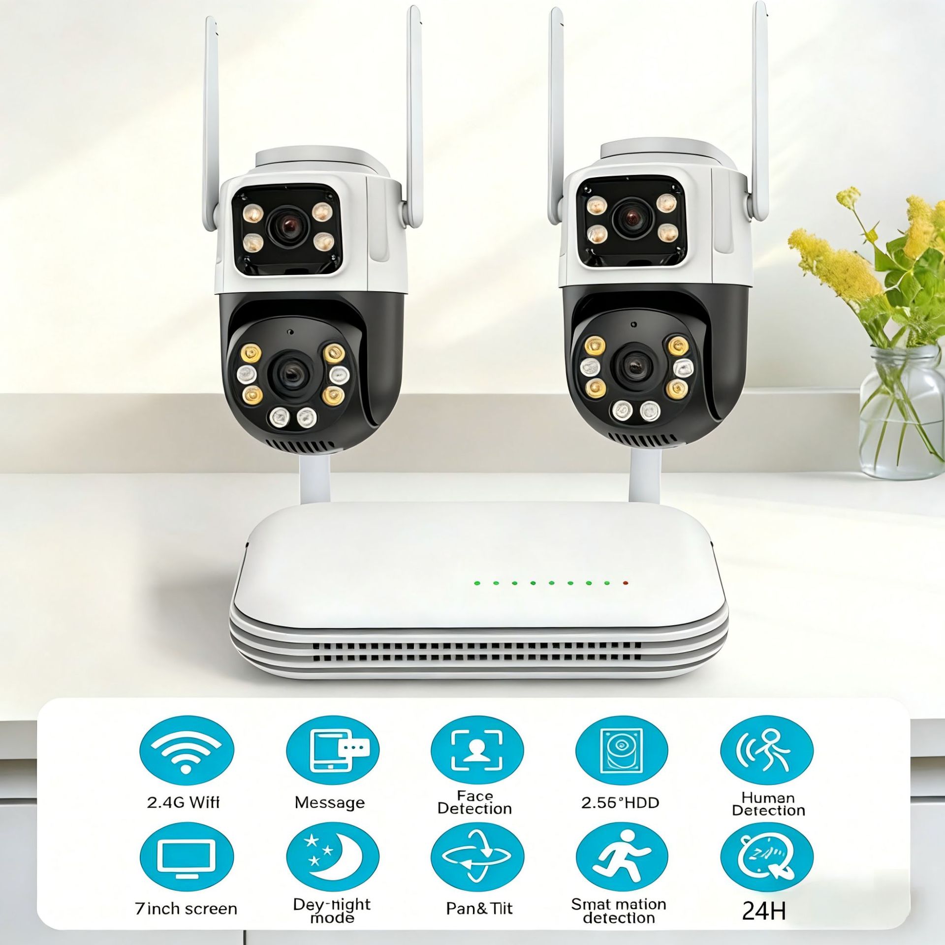 CCTV监控系统wifi带屏双目球机监控摄像头套装摄像头小体积录像机