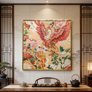 纯手工珐琅彩《鹰击长空》手绘中国风客厅茶室高级感新古典装饰画