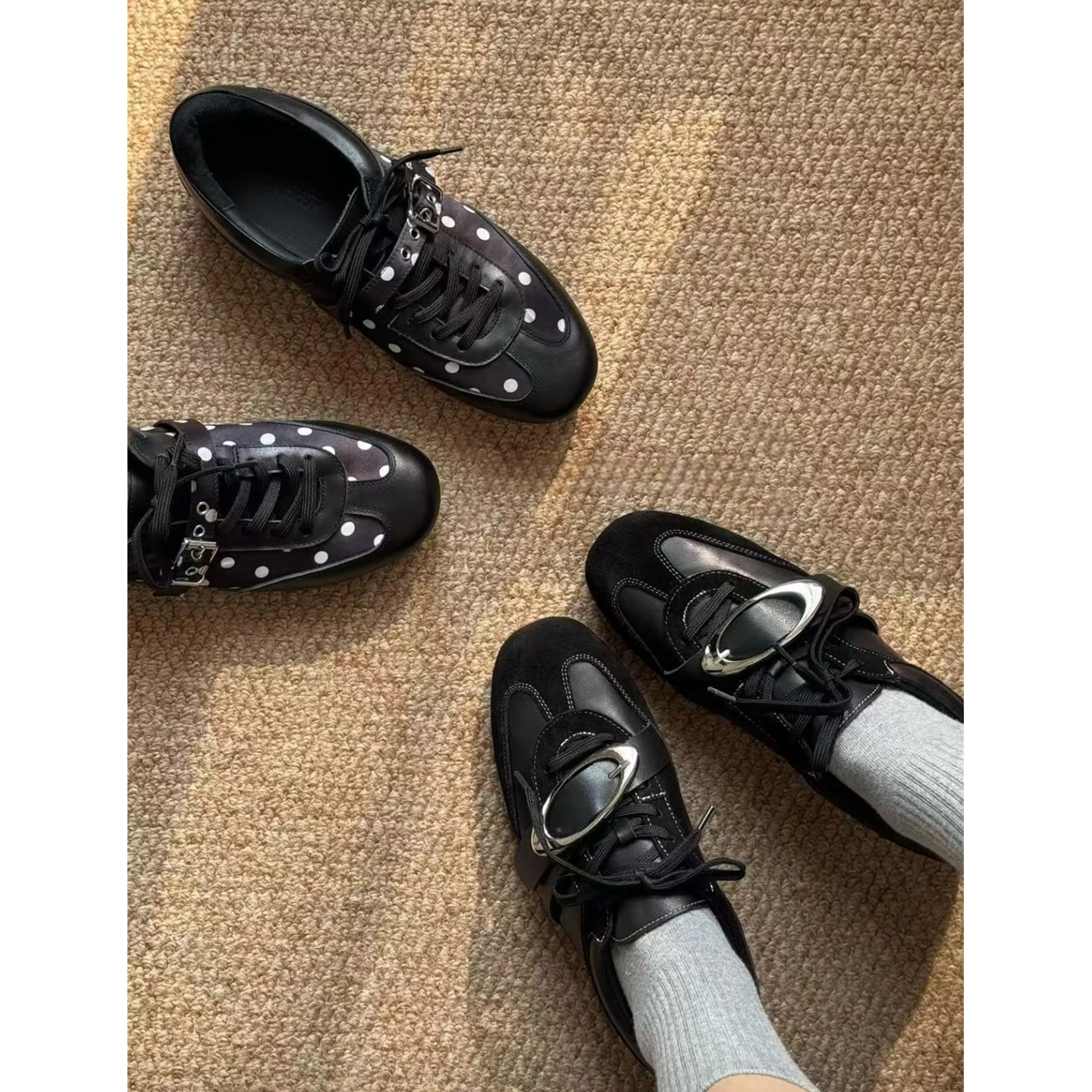 26年新品波点拼色复古德训鞋女春季新款百搭休闲平底运动轻便单鞋,女鞋,德训鞋,淘宝优惠券,粉丝福利购,淘宝优惠卷