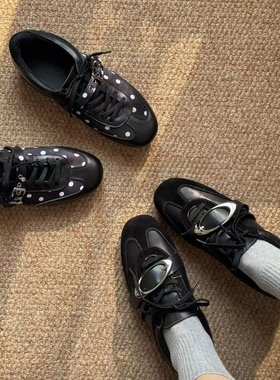 26年新品波点拼色复古德训鞋女金属扣春季百搭休闲运动轻便单鞋女