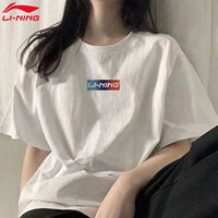 Li Ning, летняя белая футболка с коротким рукавом, дышащий спортивный костюм с круглым воротником, оверсайз