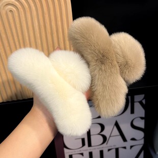 秋冬真獭兔毛大号抓夹13cm韩国气质毛毛鲨鱼夹气质后脑勺盘发发夹