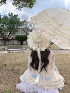 原创手作Lolita草帽森系甜美蝴蝶结法式花朵遮阳帽子洛丽塔平顶帽