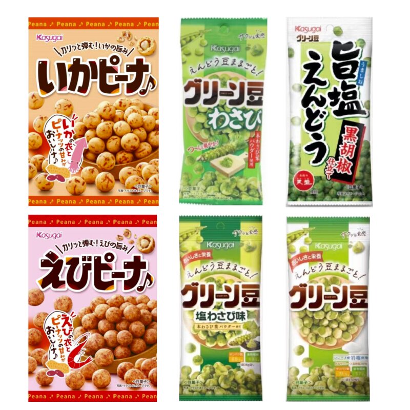 日本春日井kasugai 鲜虾味 章鱼鱿鱼味油皮脆皮鱼皮花生豆85g青豆