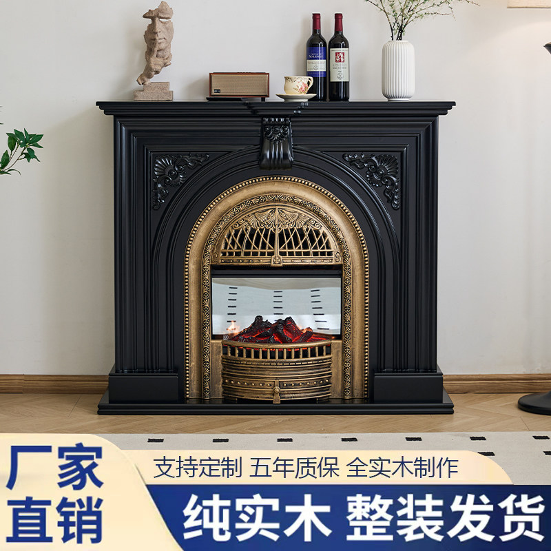 法式复古壁炉柜仿真火法式壁炉装饰柜壁柜一体实木玄关柜鸟笼壁炉