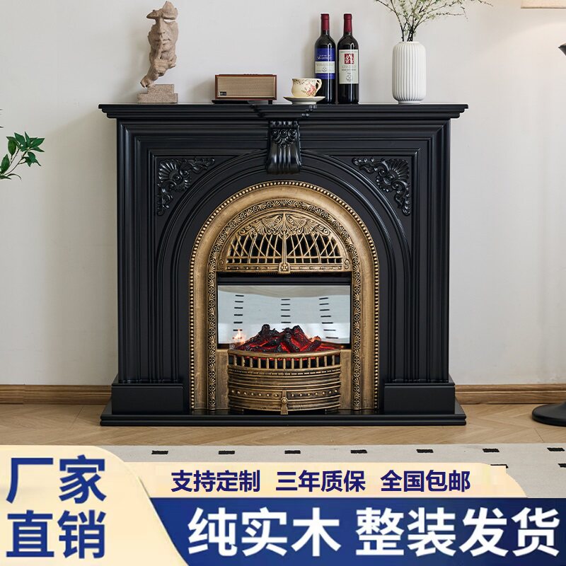 法式复古壁炉柜仿真火法式壁炉装饰柜壁柜一体实木玄关柜鸟笼壁炉