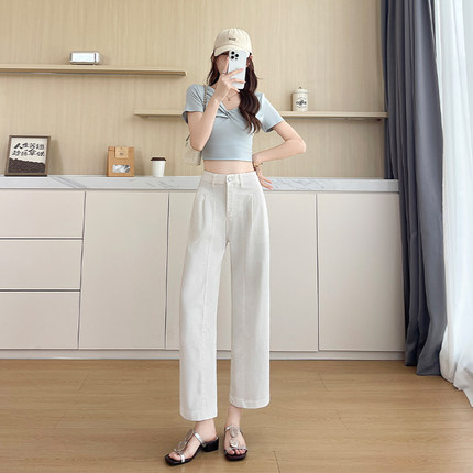 包邮凉感弹力直筒牛仔八分裤女夏季薄款梨型身材小个子九分烟管裤