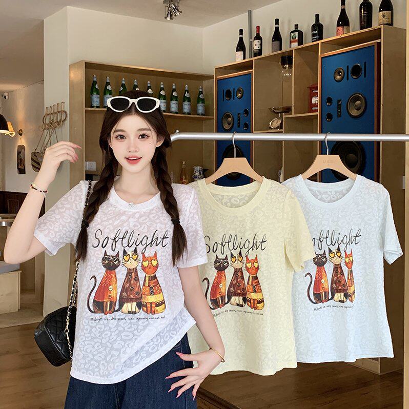 包邮2026夏装新款胖mm大码女简约卡通印花圆领宽松显瘦短袖T恤