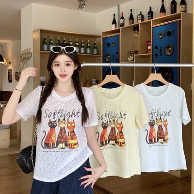 包邮2026夏装新款胖mm大码女简约卡通印花圆领宽松显瘦短袖T恤