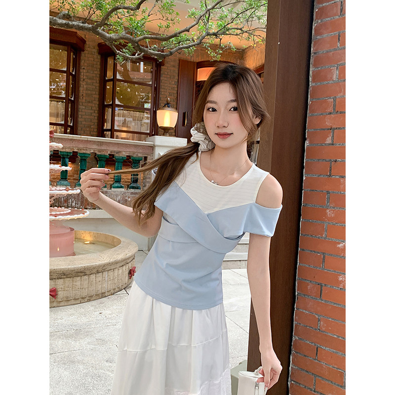 包邮包邮别致露肩短袖t恤衫女夏季2026新款荷叶边设计感遮肉显瘦