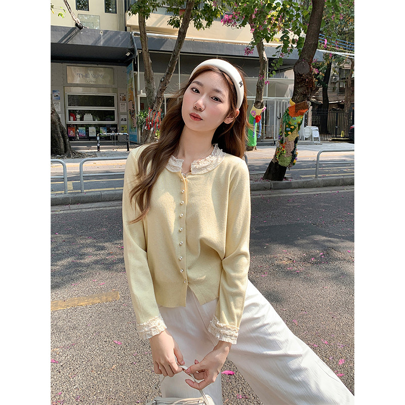 包邮包邮法式蕾丝花边钉珠圆领针织衫女2026新款温柔宽松毛衣气质