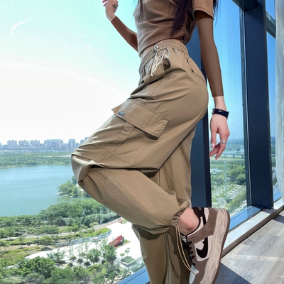 包邮2026秋款新款工装裤束脚阔腿两穿天丝棉高腰运动裤女