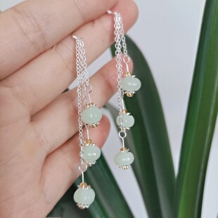 原创仙韵翡翠A货小福瓜纯银玉耳坠高贵优雅招财玉耳环时尚显气质