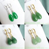 迎好运新款 纯银防过敏翠玉耳圈天然绿淑女玉耳坠招财水滴玉耳饰