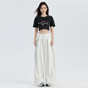 AXEF美式复古运动裤卫裤阔腿春季慵懒垂感拖地长裤宽松女休闲裤