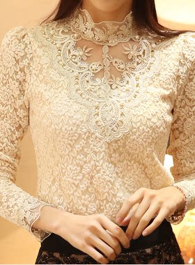 冬装大码修身蕾丝女款厚薄打底衫
