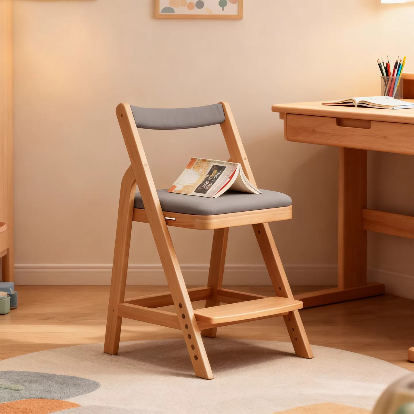 儿童学习椅实木可升降座椅北欧学生写字椅子宝宝家用调节坐凳餐椅