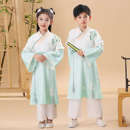 儿童国学汉服男女书童春秋古装小学生开笔礼三字经古诗朗诵演出服