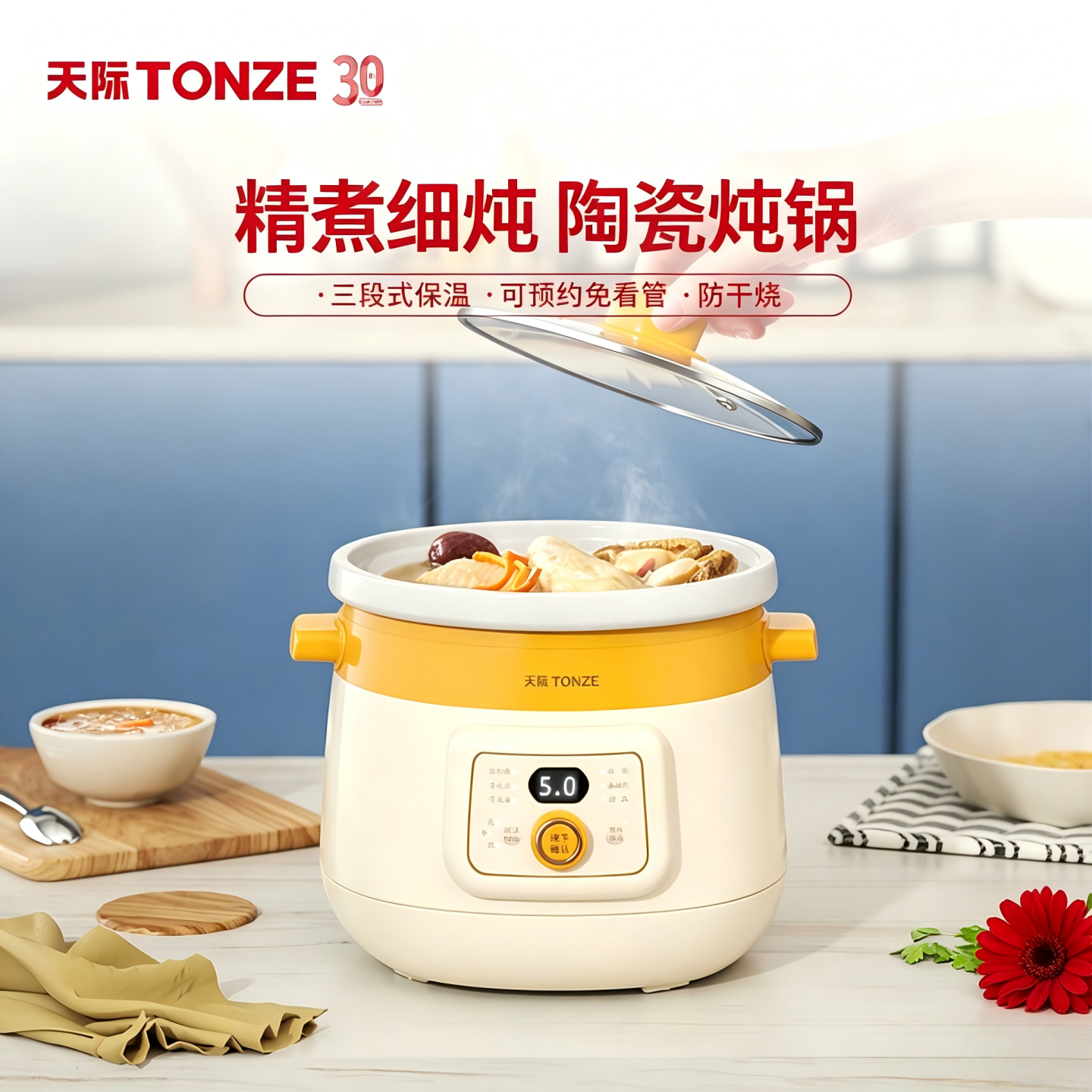天际电炖锅煲汤陶瓷2L 3L全自动煮粥神器养生炖汤锅多功能电炖盅