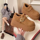 复古百搭加绒厚底增高乐福棉鞋 年冬季 小个子松糕 女2025新款 勃肯鞋
