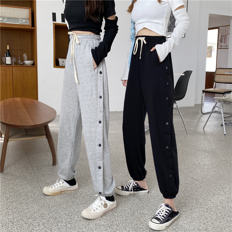 Real shot 2020 spring and autumn new loose Korean version of trendy breasted pants, women's sports pants, Leggings Pants, father's pants