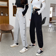 Real shot 2020 spring and autumn new loose Korean version of trendy breasted pants, women's sports pants, Leggings Pants, father's pants