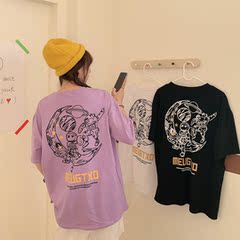 Real shot short sleeve loose Korean printed T-shirt women's fashion summer new college style versatile leisure students