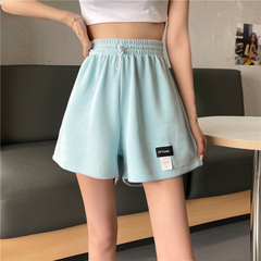 New label sports shorts women's summer drawstring elastic waist high waist slim casual straight hot pants