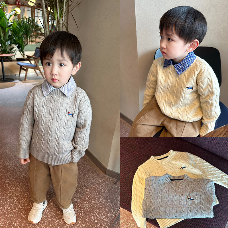 儿童毛衣2025秋冬新款男女童卡通小狗针织衫麻花打底衫套头上衣潮