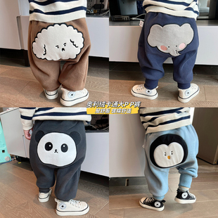 冬季 加绒裤 婴儿打底裤 护肚奥利绒长裤 潮 男童高腰PP裤 宝宝大屁屁裤