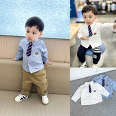 衣服 儿童领带学院风上衣宝宝休闲翻领Polo衫 男童衬衫 2024春秋新款