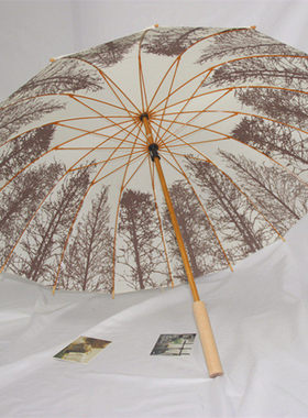 中国风复古文艺古风16骨长柄雨伞木手柄直柄个性创意男女学生清新