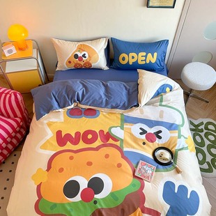 汉堡包 ins风卡通少女心纯棉四件套小清新全棉被套单人学生3件套