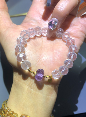 天然白水晶手串散珠原石刻面巴西东海奶白紫水晶南瓜佛珠手链女款