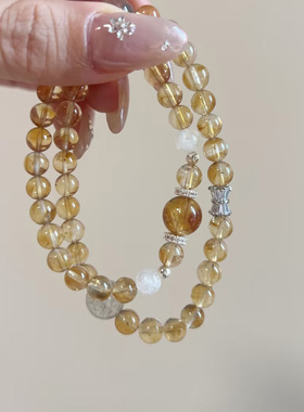 天然黄塔晶东海双圈层绿幽灵手串