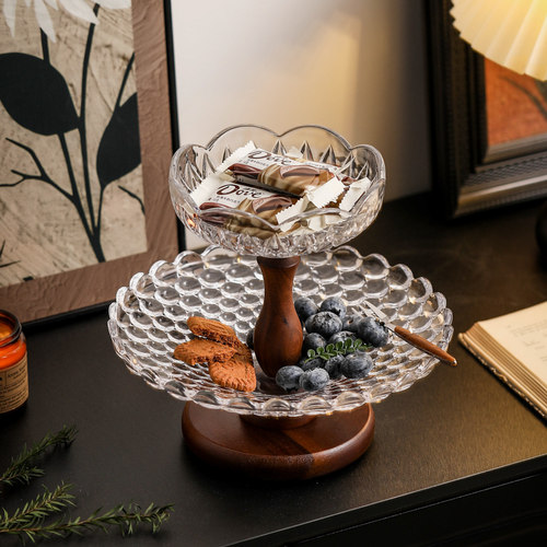 玻璃果盘双层中古装饰复古果盘