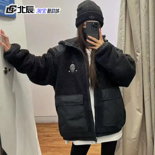 阿迪达斯三叶草女子外套美式 复古羊羔绒拼接夹克保暖棉服HS2004