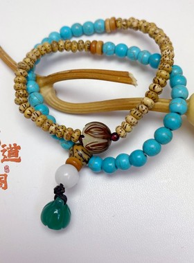 花道语阁天然星月菩提黄金籽优化绿松石双圈手串菩提莲花莲蓬手链