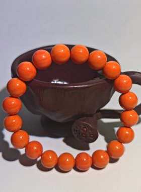 天然海竹仿珊瑚手串单圈手链佛家七宝本命年男女新中式饰品禅意