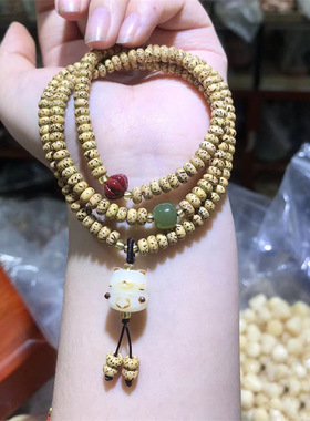 花道语阁原生态黄金籽星月菩提手串迷你多圈女款原创手链炭烧复古