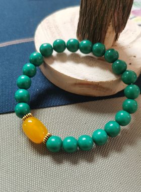 花道语阁藏式民族风优化绿松石单圈手串佛珠手链黄玛瑙手持念珠